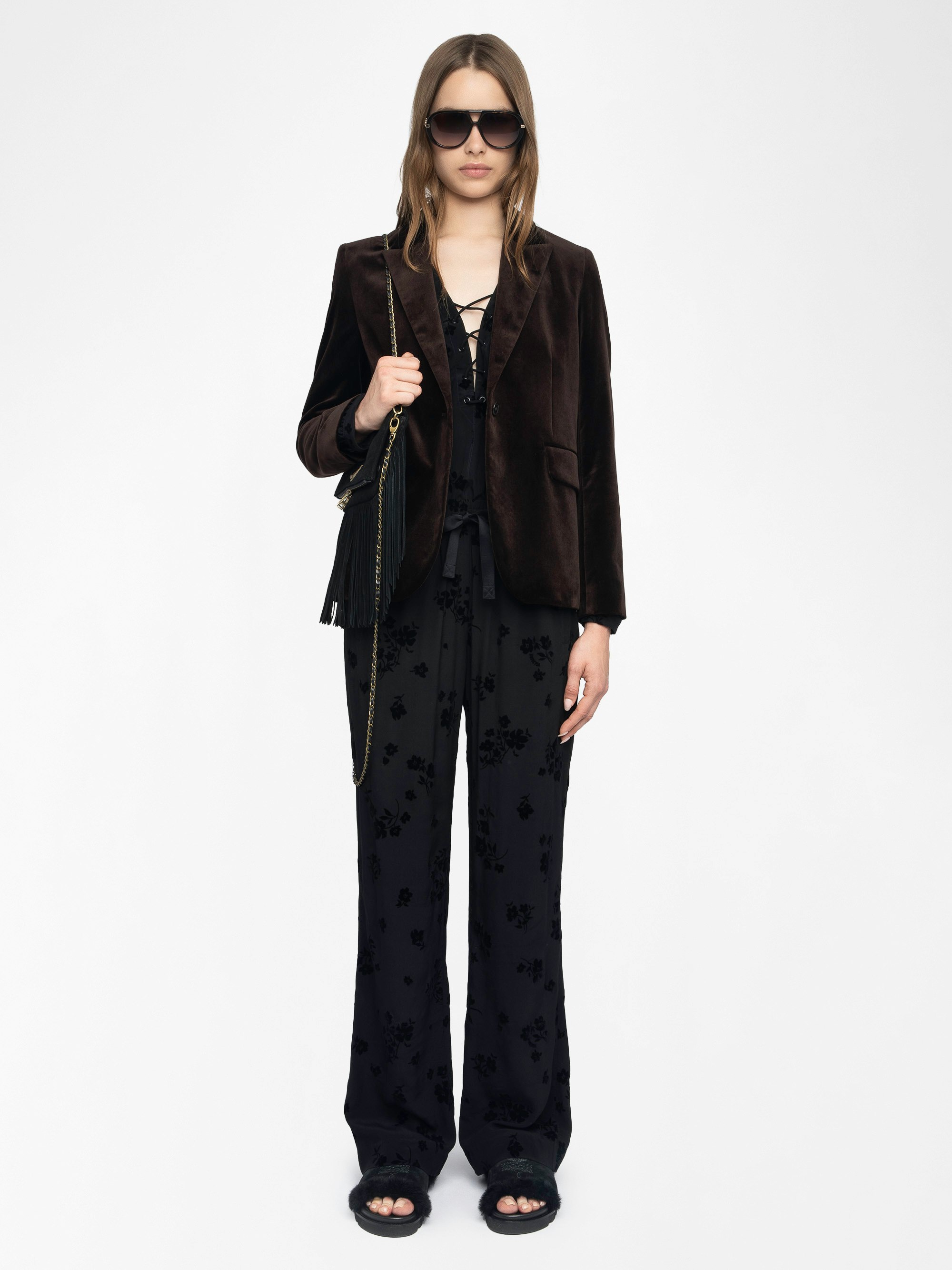 Poma Trousers - Viscose flocked trousers, jogger style with elastic waistband.