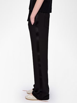 Poma Trousers - Straight-cut tailored pants with a jogging-inspired design, featuring satin stripes and an elastic waistband.