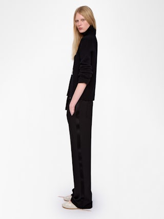 Poma Trousers - Straight-cut tailored pants with a jogging-inspired design, featuring satin stripes and an elastic waistband.