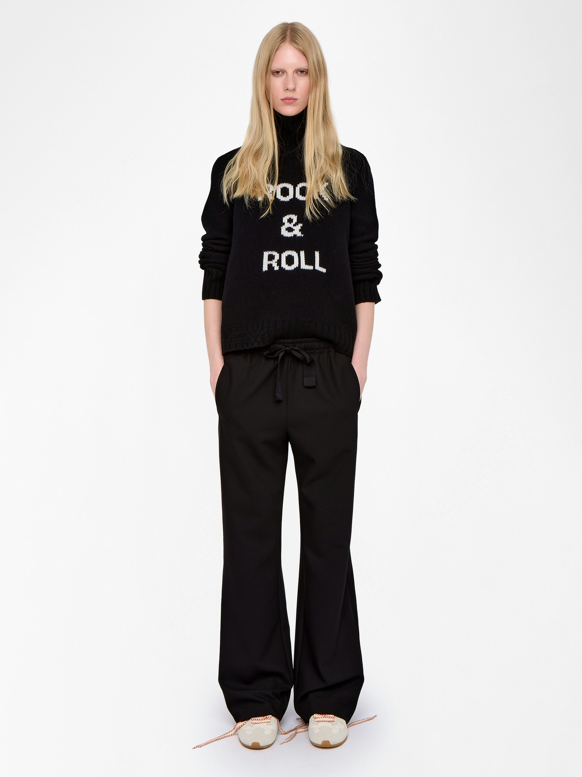 Poma Trousers - Straight-cut tailored pants with a jogging-inspired design, featuring satin stripes and an elastic waistband.