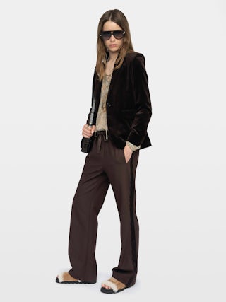 Poma Pants - Straight-cut tailored pants with a jogging-inspired design, featuring satin stripes and an elastic waistband.