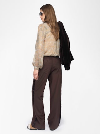 Poma Trousers - Straight-cut tailored trousers with a jogging-inspired design, featuring satin stripes and an elastic waistband.