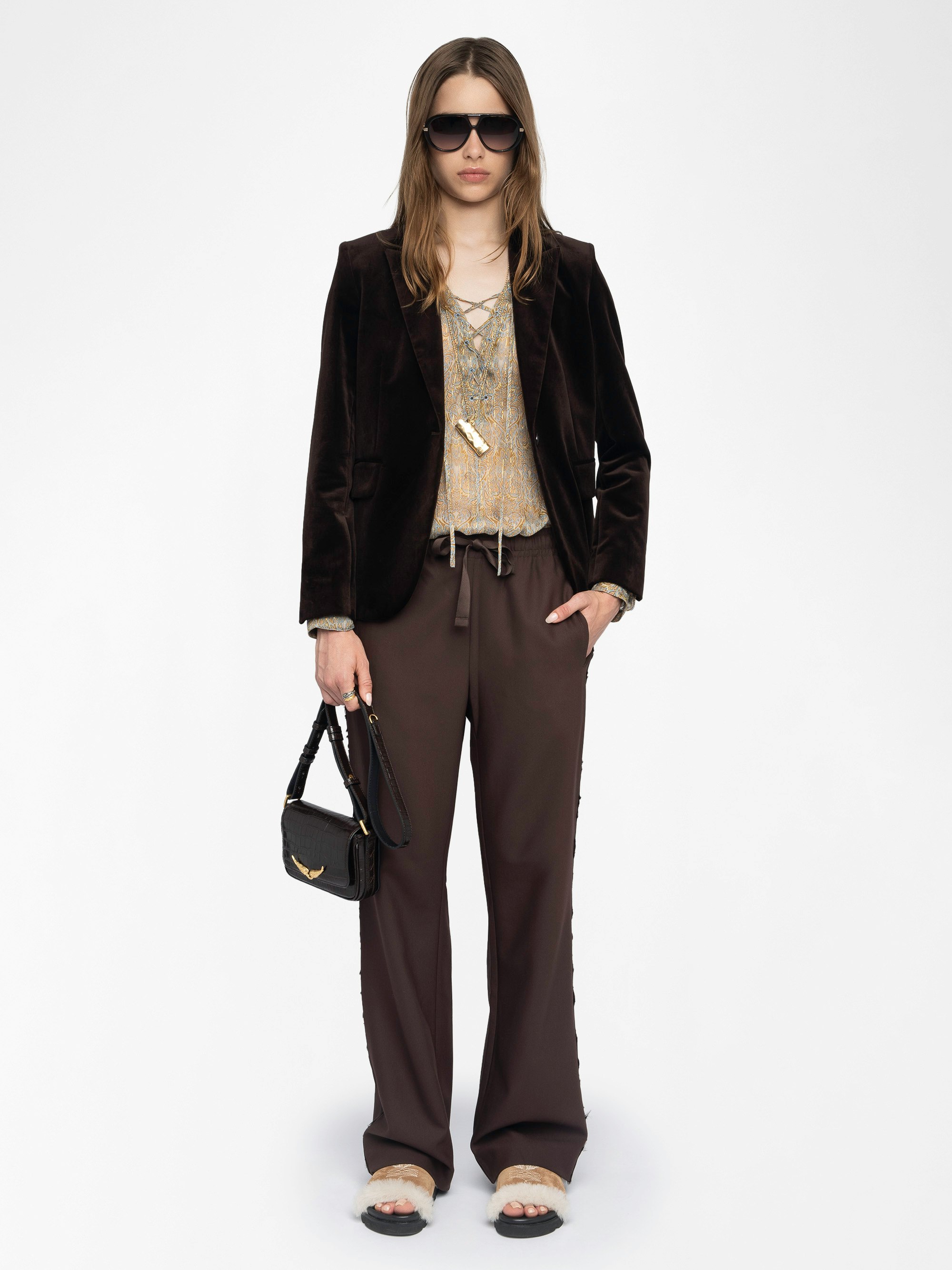 Poma Trousers - Straight-cut tailored trousers with a jogging-inspired design, featuring satin stripes and an elastic waistband.