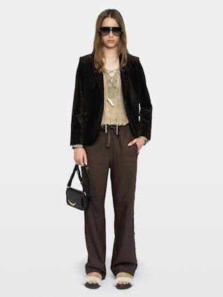 Poma Pants - Straight-cut tailored pants with a jogging-inspired design, featuring satin stripes and an elastic waistband.