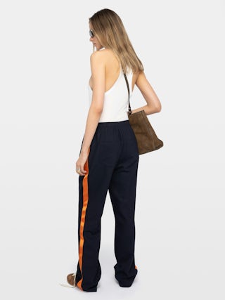 Poma Pants - Straight tailored trousers with jogging spirit, featuring satin bands and elastic waist.