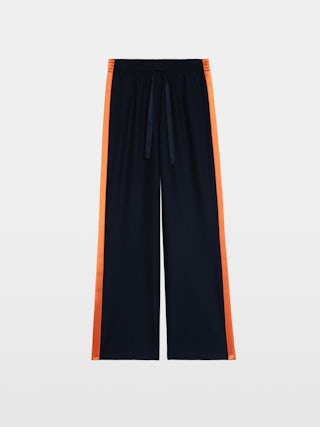 Poma Pants - Straight tailored trousers with jogging spirit, featuring satin bands and elastic waist.
