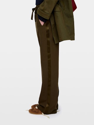 Poma Trousers - Straight tailored trousers with jogging spirit, featuring satin bands and elastic waist.