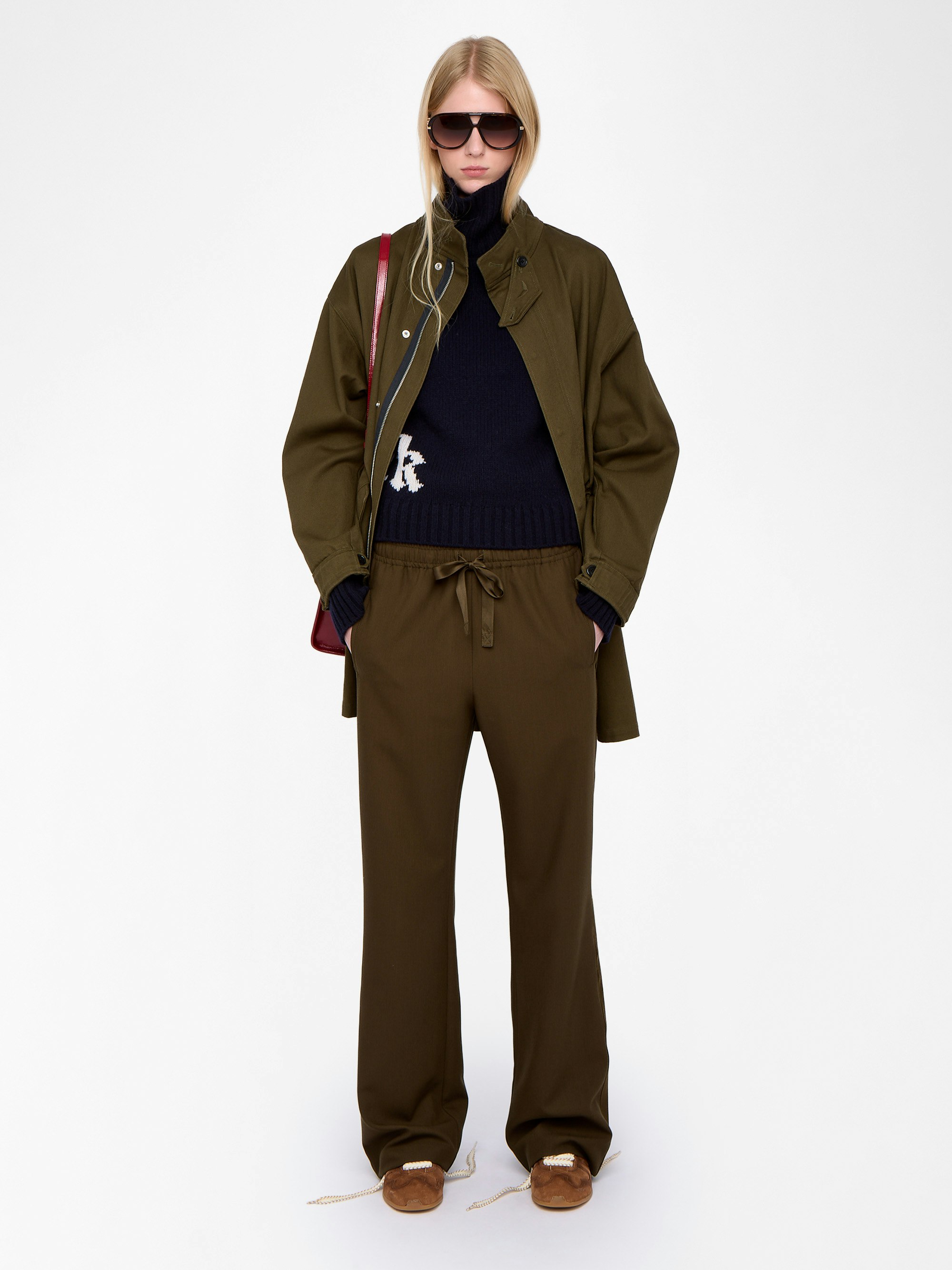 Poma Trousers - Straight tailored trousers with jogging spirit, featuring satin bands and elastic waist.