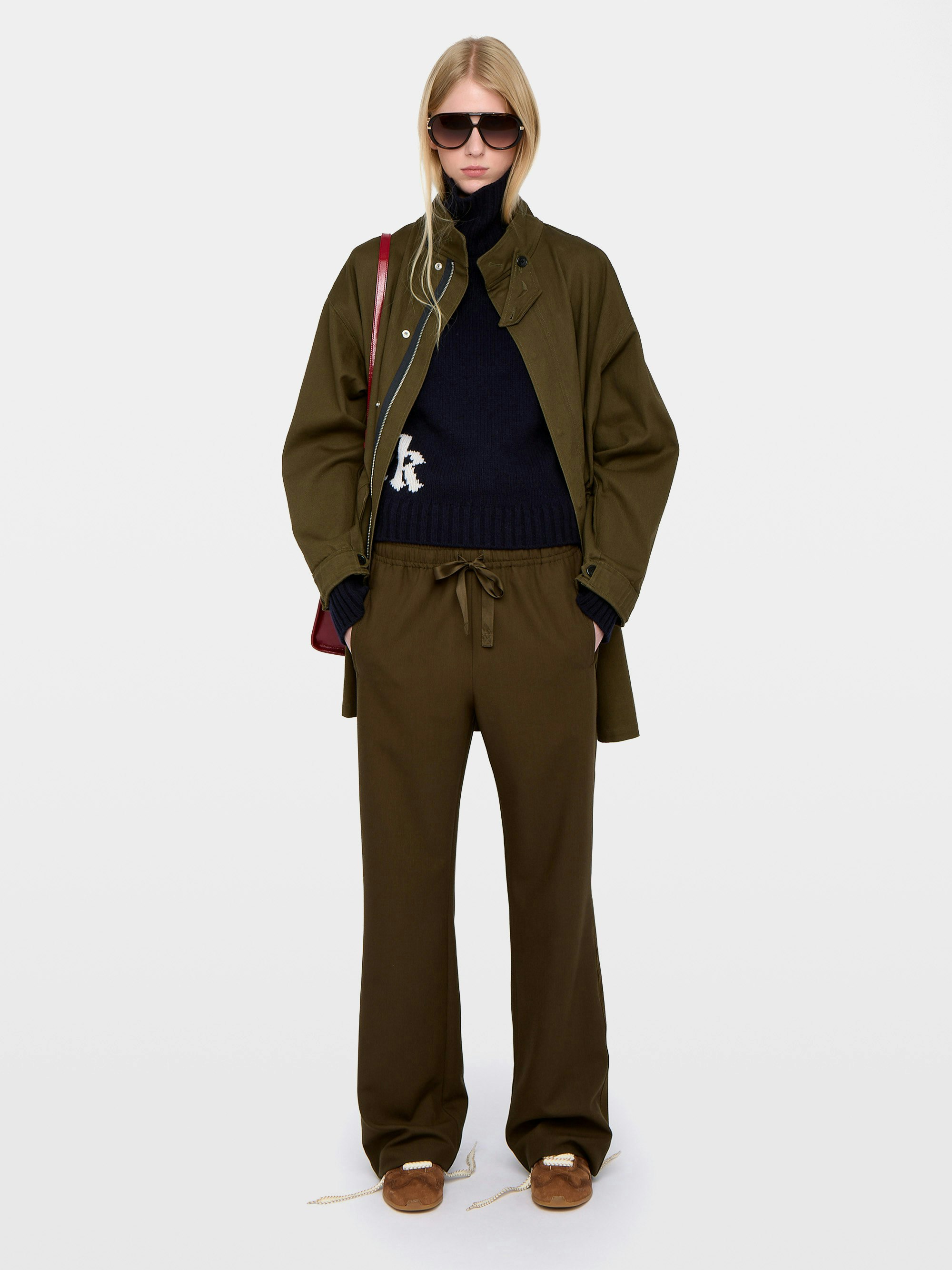 Poma Trousers - Straight tailored trousers with jogging spirit, featuring satin bands and elastic waist.