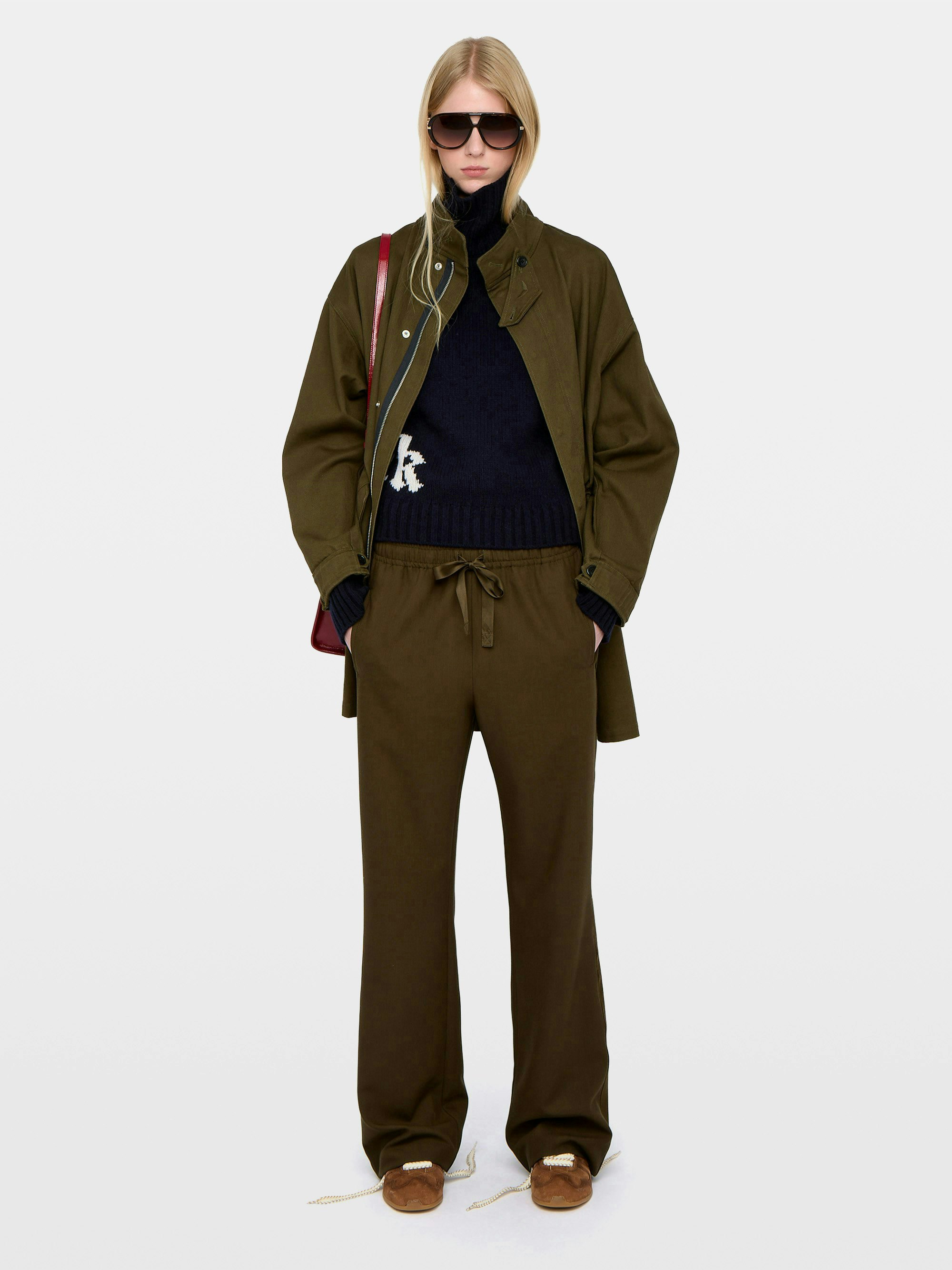 Poma Pants - Straight tailored trousers with jogging spirit, featuring satin bands and elastic waist.