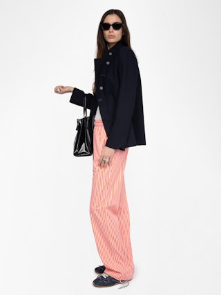 Pantalon Poma - Pantalon droit, esprit jogging, en popeline rayée et taille élastique.