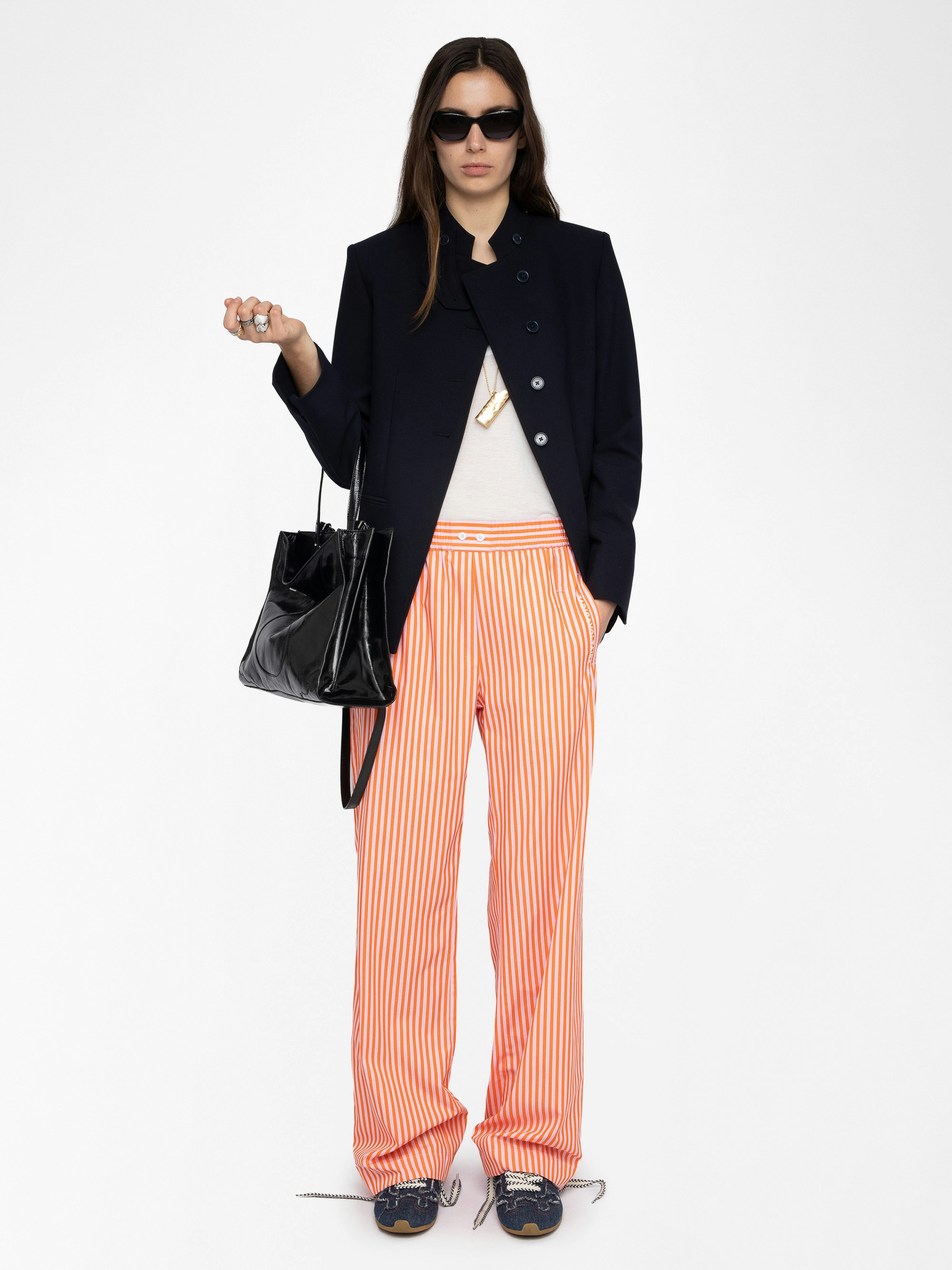 Trousers Poma - Straight-leg, jogger-inspired pants in striped poplin with an elastic waistband.