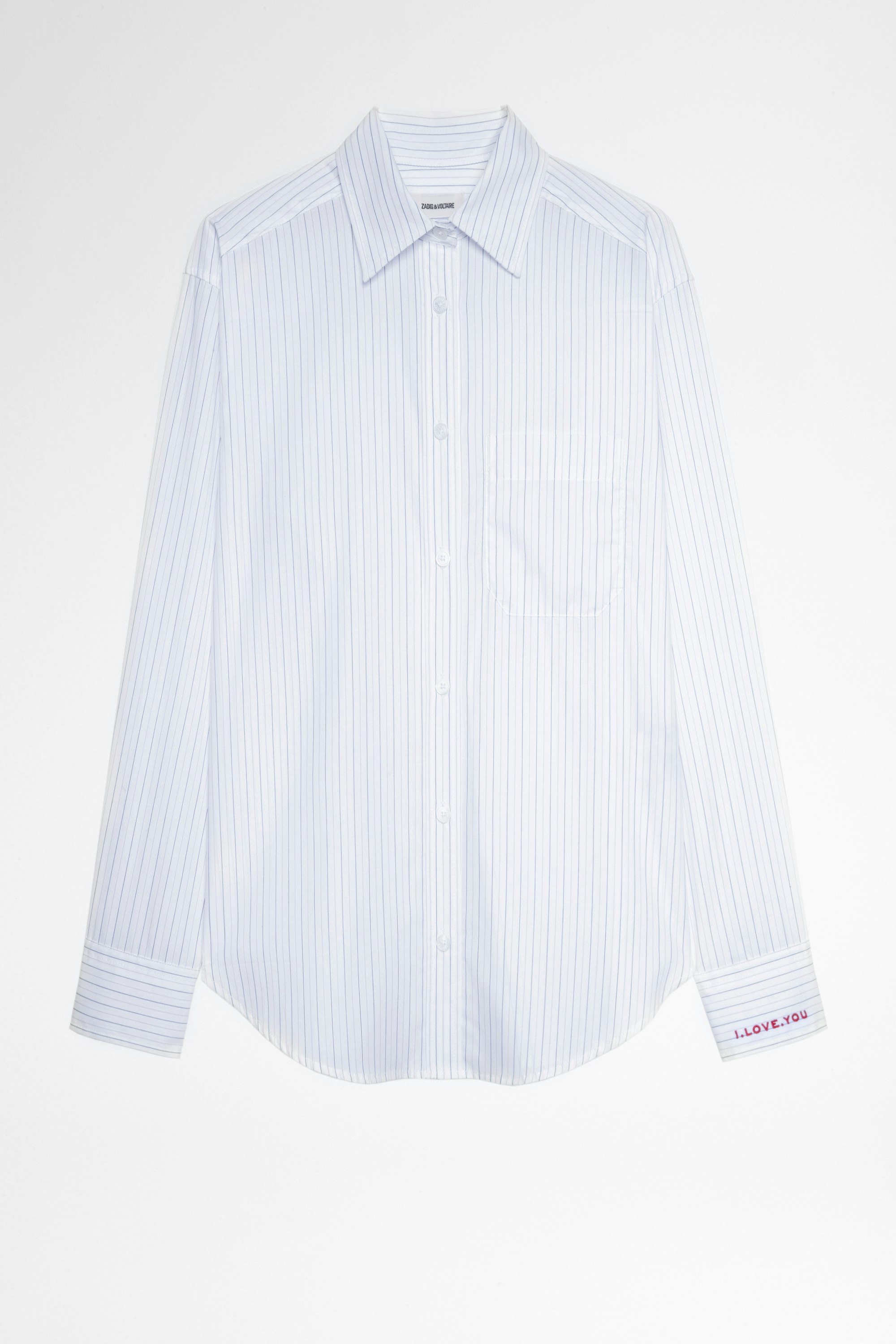 Camisa Tais Camisa blanca de rayas de algodón de mujer. Confeccionado con fibras procedentes de la agricultura ecológica.