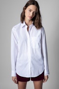 Tais Shirt - Women's striped cotton shirt in white. Made with fibers from organic farming.