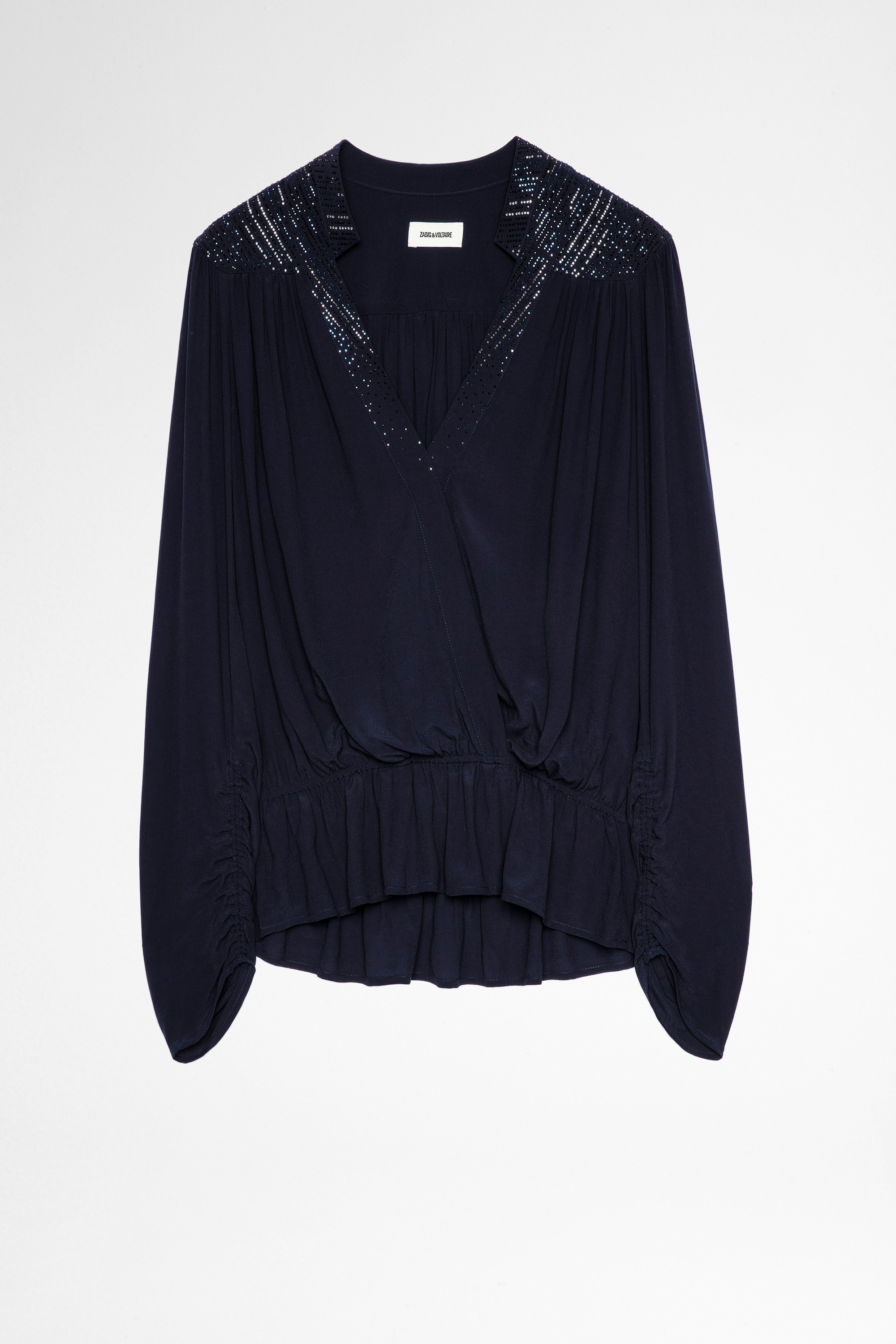Tori Rhinestone Blouse Women's blouse in navy blue with crystals. Made with fibers from sustainably managed forests.