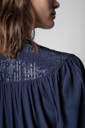 Camicetta Tori Strass - Camicetta blu navy con cristalli donna. Realizzato con fibre provenienti da foreste gestite in modo sostenibile