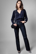 Camicetta Tori Strass - Camicetta blu navy con cristalli donna. Realizzato con fibre provenienti da foreste gestite in modo sostenibile