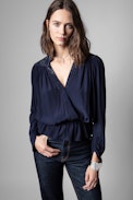 Camicetta Tori Strass - Camicetta blu navy con cristalli donna. Realizzato con fibre provenienti da foreste gestite in modo sostenibile