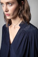 Camicetta Tori Strass - Camicetta blu navy con cristalli donna. Realizzato con fibre provenienti da foreste gestite in modo sostenibile