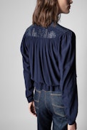Camicetta Tori Strass - Camicetta blu navy con cristalli donna. Realizzato con fibre provenienti da foreste gestite in modo sostenibile