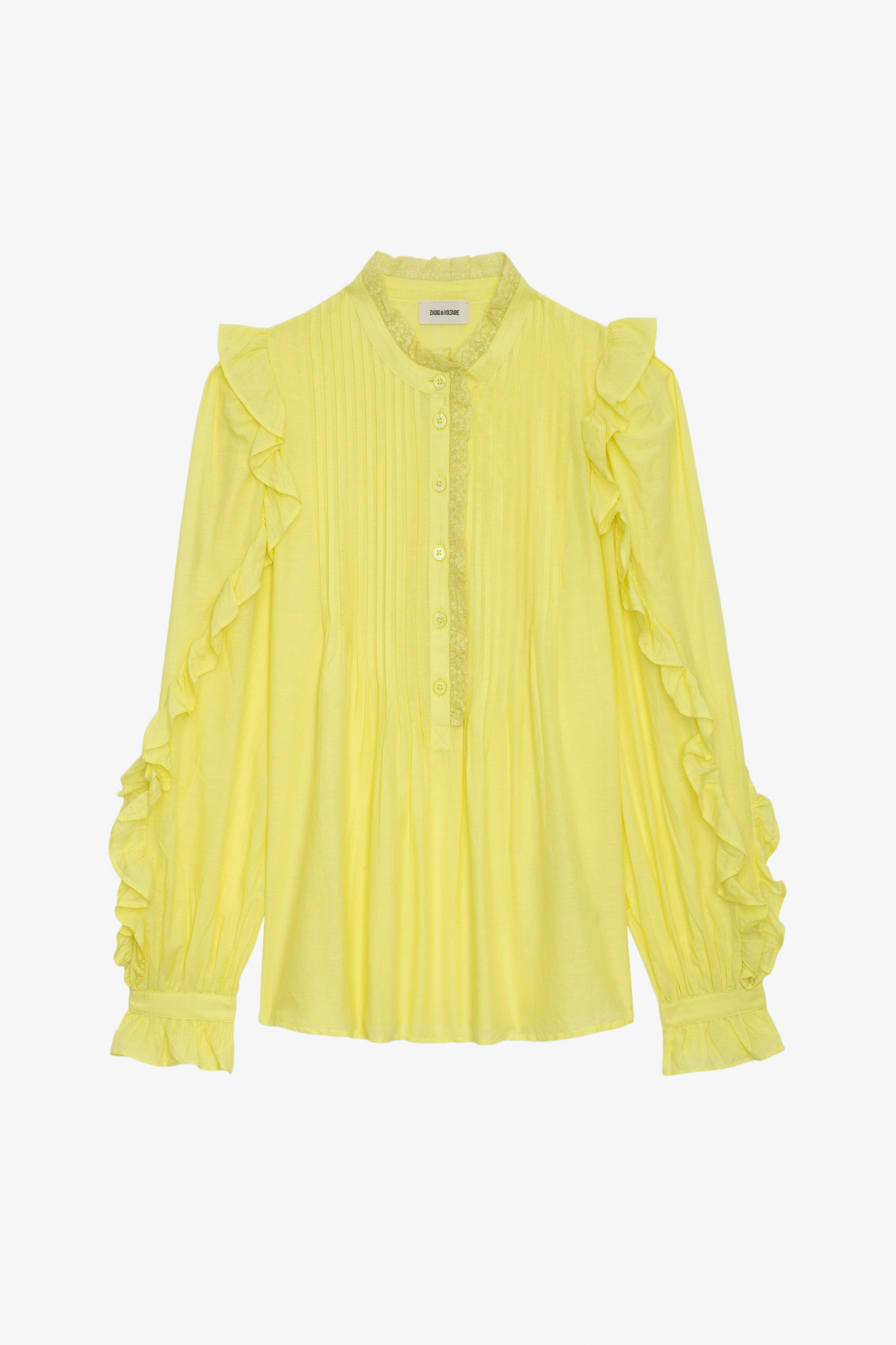Timmy Blouse - Light yellow cotton blouse with long sleeves and ruffles.