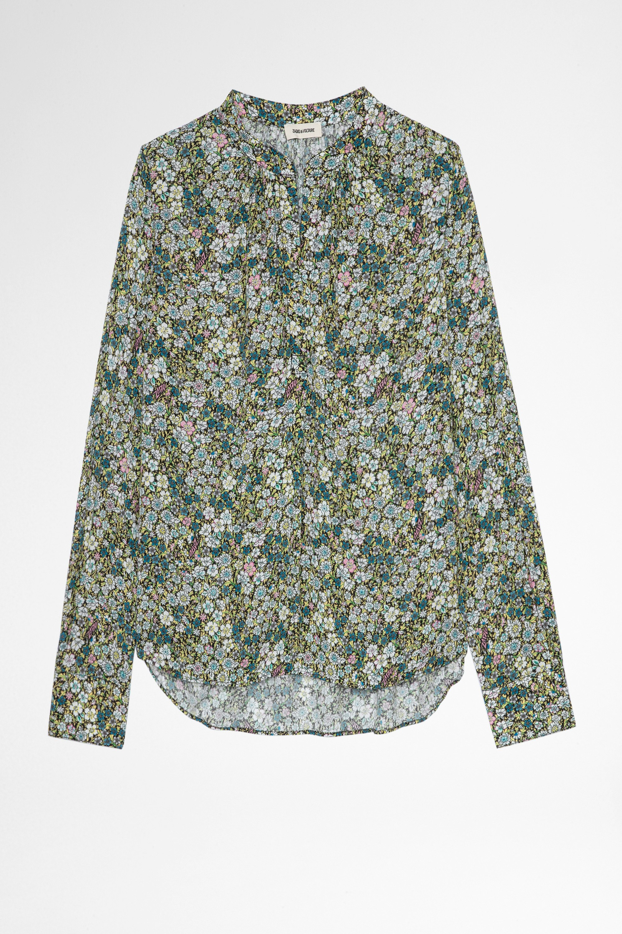 Tink Blouse Women's floral print blouse in green cotton