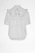 Chemise Toky - Chemise en denim blanc à volants Femme