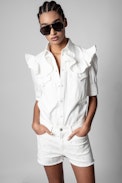 Chemise Toky - Chemise en denim blanc à volants Femme