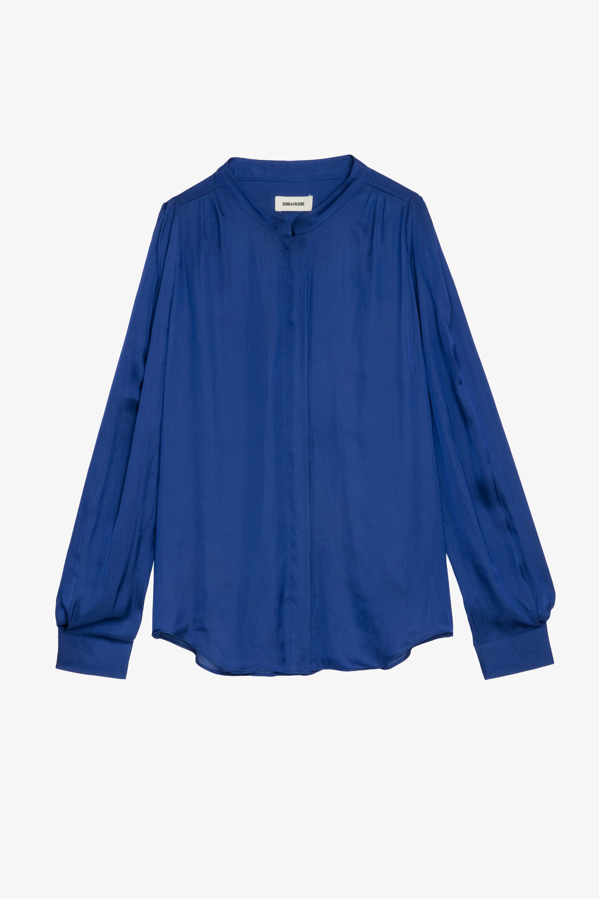Camisa Touchy Satin Camisa de satén azul para mujer