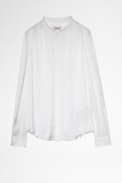 Blusa Touchy Raso - Camicetta satinata bianca maniche lunghe, donna