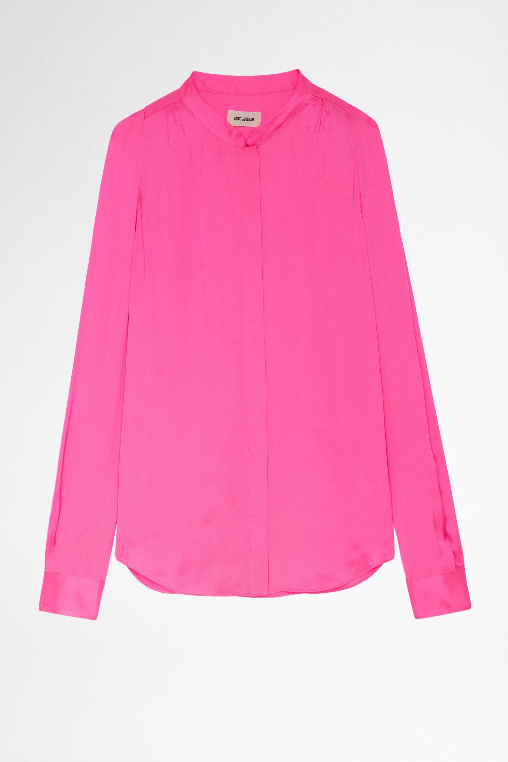 Touchy シャツ Women's long-sleeved pink satin shirt