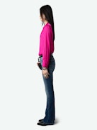 Tink Satin Blouse - Pink satin blouse with open collar, long sleeves and gathered details.