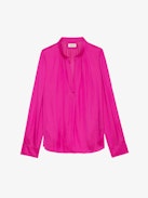 Tink Satin Blouse - Pink satin blouse with open collar, long sleeves and gathered details.