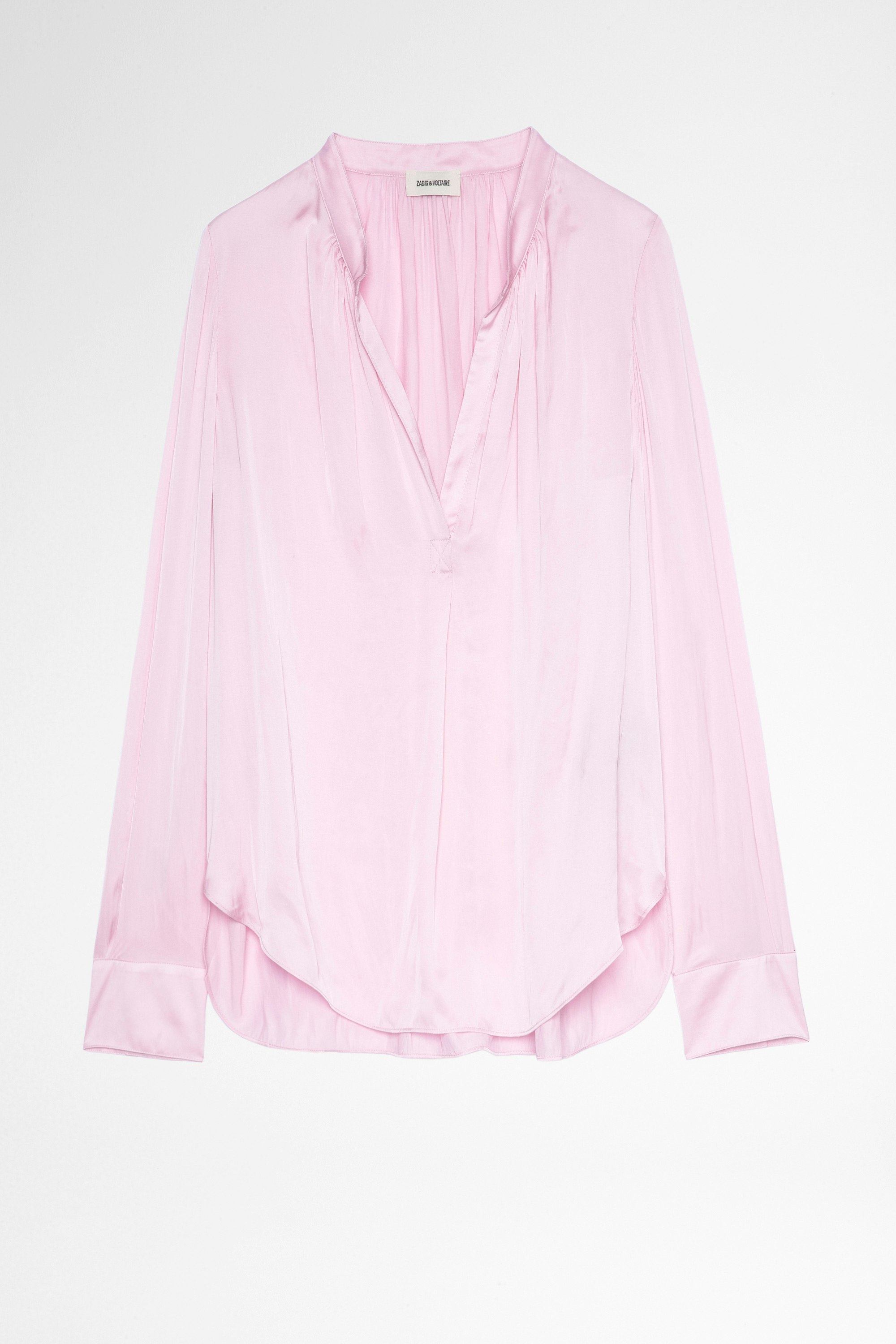 Tink Satin トップス Women's long-sleeved pink satin shirt