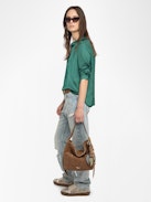 Tink Satin Blouse - Striped jacquard satin blouse with open collar, long sleeves and gathered details.