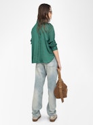Tink Satin Blouse - Striped jacquard satin blouse with open collar, long sleeves and gathered details.