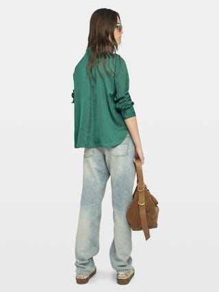 Blouse Tink Satin - Striped jacquard satin blouse with open collar, long sleeves and gathered details.