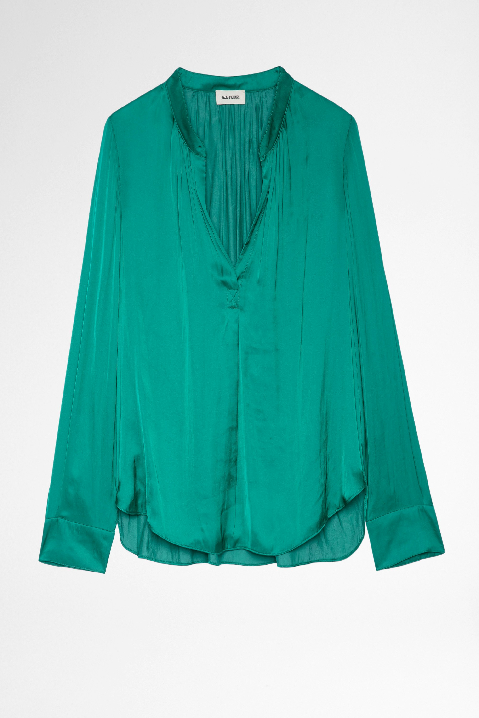 Tink Satin Blouse Women's long-sleeved green satin shirt
