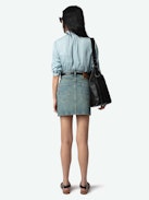 Tink Satin Blouse - Striped jacquard satin blouse with open collar, long sleeves and gathered details.