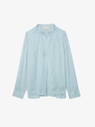 Tink Satin Blouse - Striped jacquard satin blouse with open collar, long sleeves and gathered details.