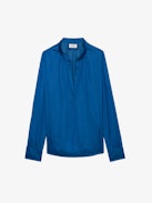 Tink Satin Blouse - Long-sleeved satin blouse with open collar and gathered details.