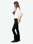 Tink Satin Blouse - Striped jacquard satin blouse with open collar, long sleeves and gathered details.