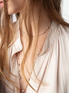 Tink Satin Blouse - Striped jacquard satin blouse with open collar, long sleeves and gathered details.