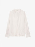 Tink Satin Blouse - Striped jacquard satin blouse with open collar, long sleeves and gathered details.