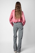 Tink Satin Blouse - Women's pink satin blouse with long sleeves.