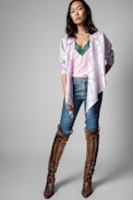 Chemise Toupy Soie - Chemise en soie rose à nouer print chaines Femme