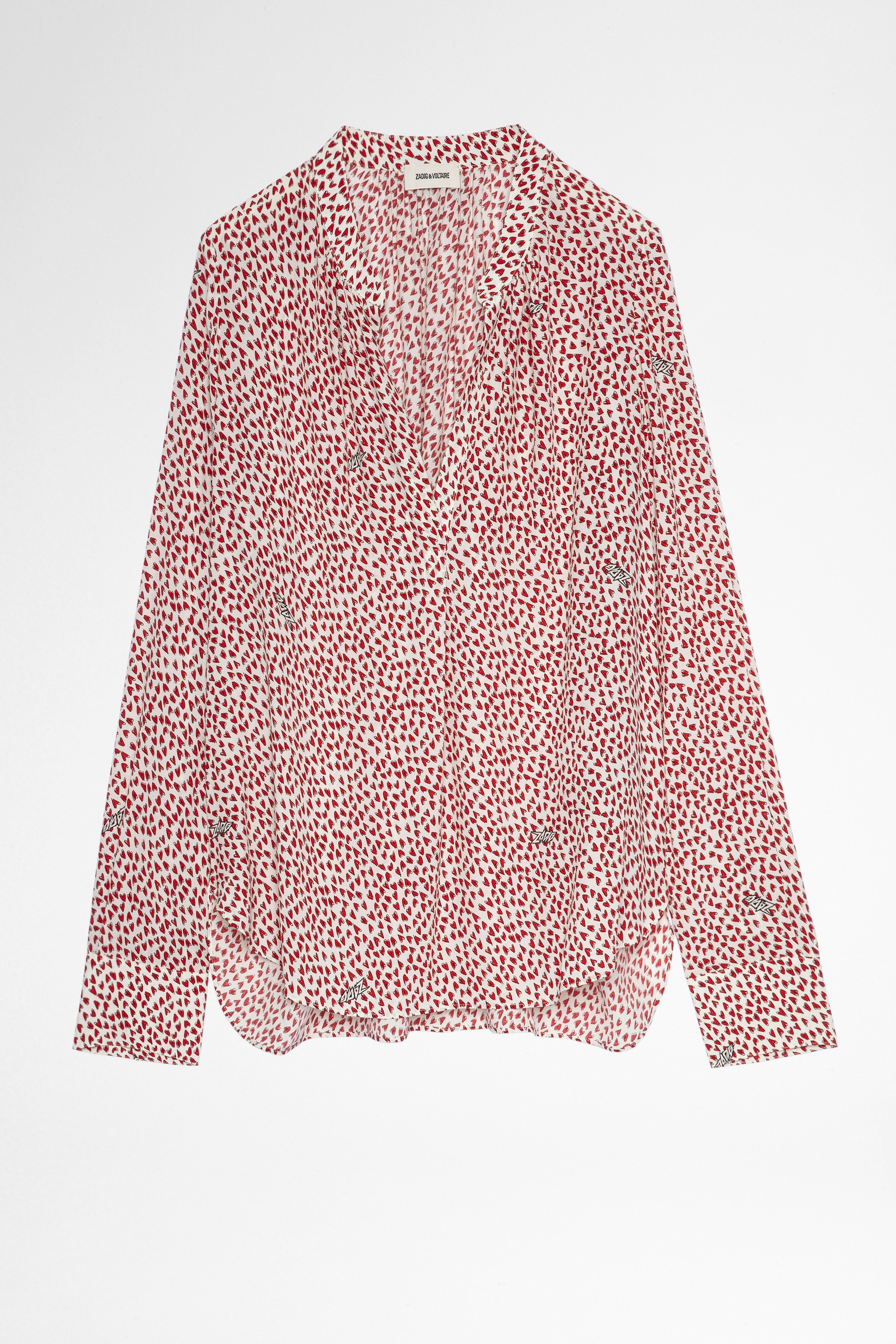 Tink ZV Crush シャツ Women's long-sleeved ecru shirt with heart print. Made with fibers from sustainably managed forests.