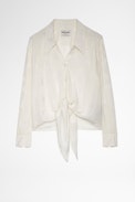 Toupy Squeleton Shirt Silk - Women's ecru silk shirt with jacquard skeletons