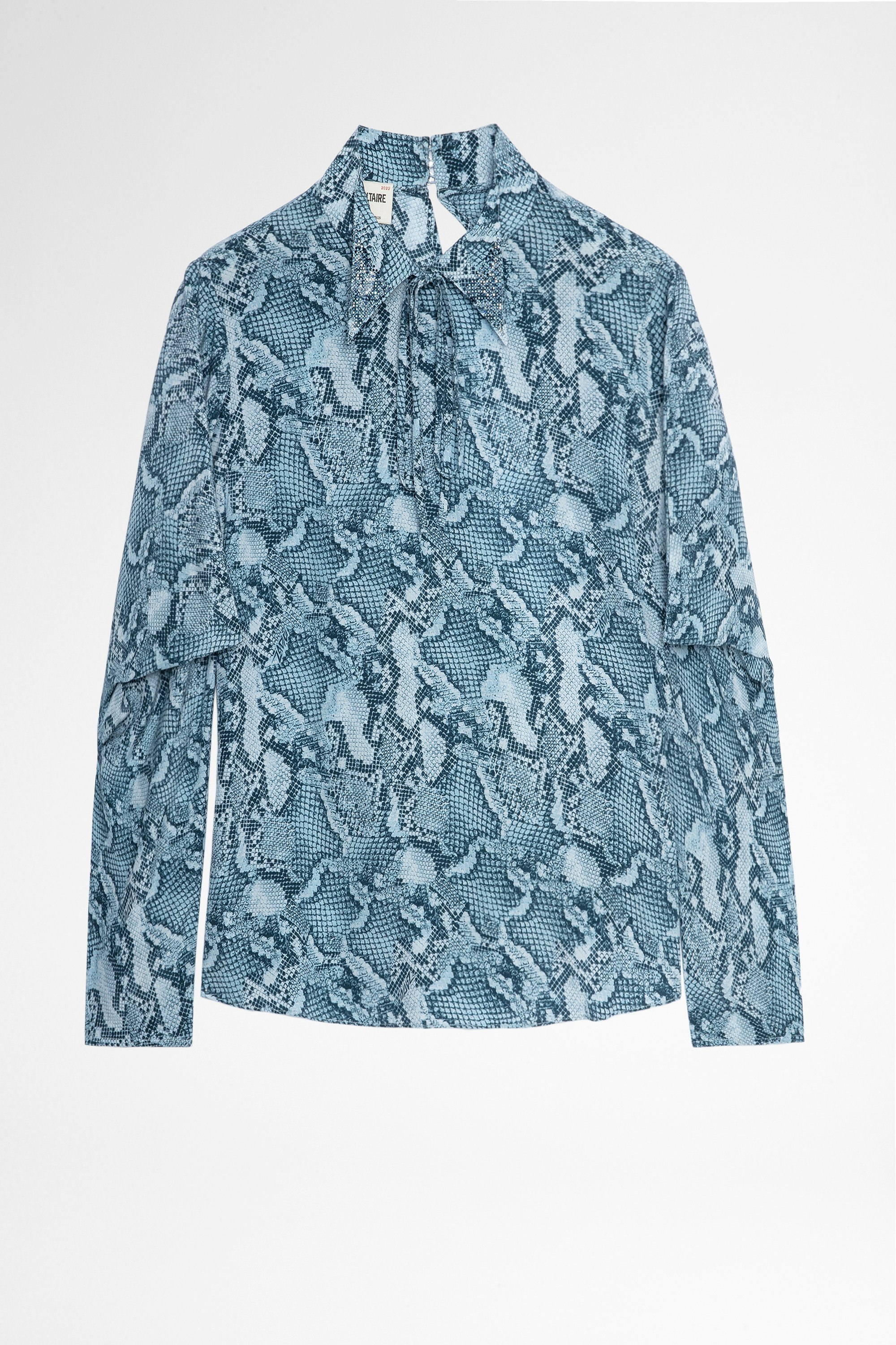 Bluse Tolmea aus Seide Bluse aus blauer Seide mit Python-Print