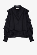 Trinity Shirt - Women's black cotton shirt with ruffles